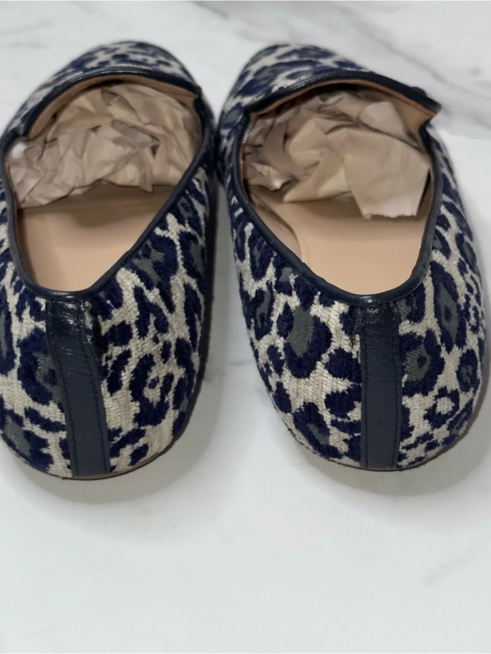 J Crew Georgie Blue Gray Leopard Animal Loafer Ballet Flats Size 7
